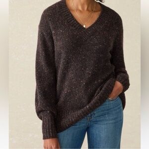 Faherty Driftwood Donegal Merino Wool Blend V-Neck Sweater Brown Women's Medium